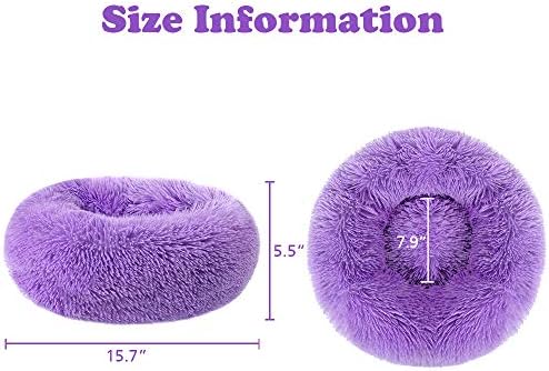 otoez Kitten Puppy Bed Extra Small XS Round Dog Cat Beds Anti Anxiety Plush Pet Calming Donut Bed with Non-Slip Waterproof Bottom, Washable (15.7", Purple)