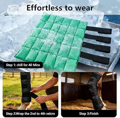 Reusable Gel Horse Ice Boots 4 Pack, Adjustable 5 Leg Cooling Wraps