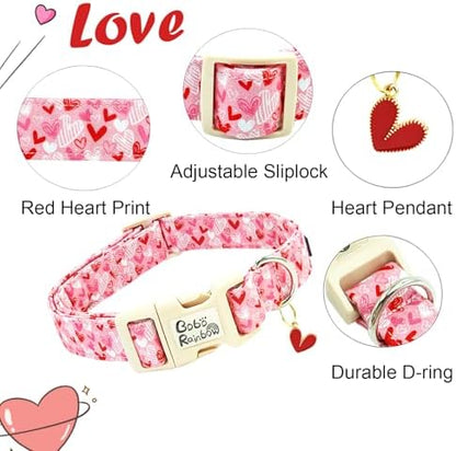 Valentine's Pink Line Love-Heart Dog Collar for X-Small Dogs