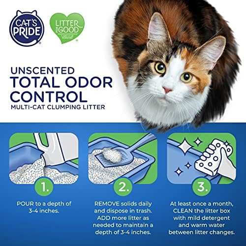 Cat's Pride Max Power: Total Odor Control - Up to 10 Days of Powerful Odor Control - Strong Clumping - Hypoallergenic - 99% Dust Free - Multi-Cat Litter, Unscented, 15 Pounds (Pack of 2)