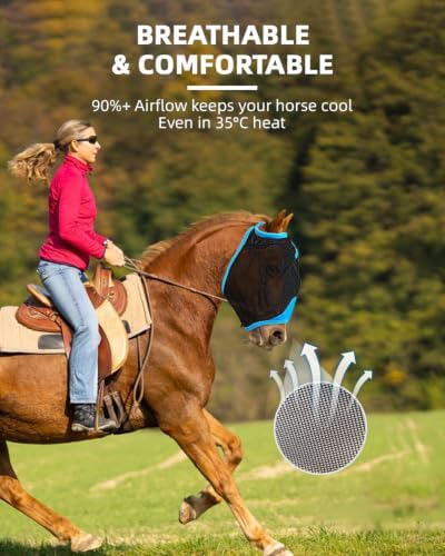 Hilltown Durable Fly Mask for Horses Without Ears - Full, Blue