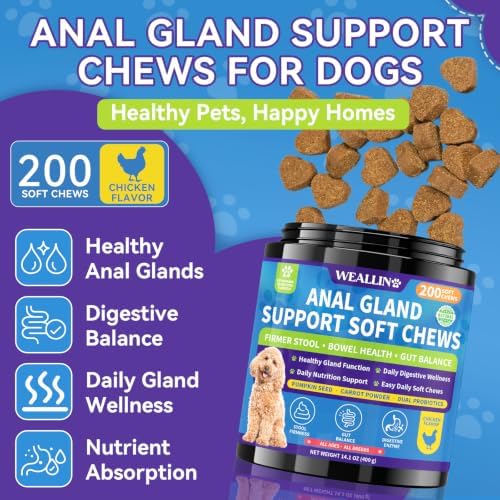 Anal Gland Chews for Dogs, No Scoot for Dogs, Pumpkin Fiber, 200 Soft Chews