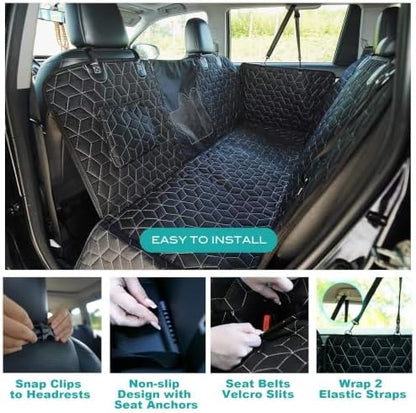 Meginc Dog Car Seat Cover for Back Seat, 60" Waterproof Dog Car Hammock with Mesh Window and Side Flaps, 600D Oxford Fabric Pet Seat Protector for Cars, SUVs & Mid-Size Trucks, Black