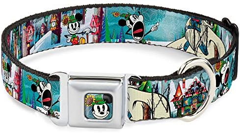 Buckle-Down Seatbelt Buckle Dog Collar - Mickey & Minnie Yodelberg Scenes - 1.5" Wide - Fits 13-18" Neck - Small