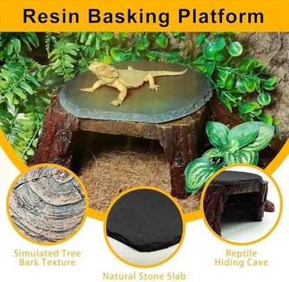Bearded Dragon Basking Platform,Reptile Hide Cave with Basking Rock