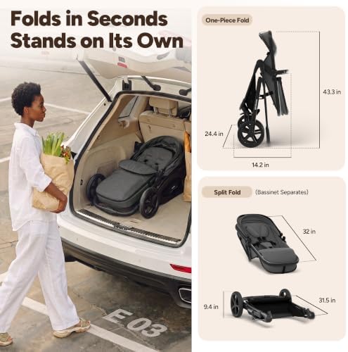 Mompush Wiz 2-in-1 Bassinet Stroller with Snack Tray, Reversible Seat