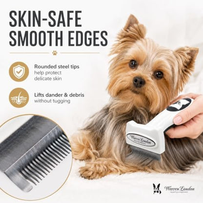 Warren London Deshedding Brush for Small Long Hair Dogs, Undercoat Rake