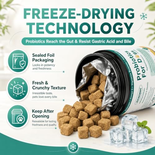 ZEBORA Probiotics for Dogs, Gut & Digestive Health, 120 Freeze-Dried Chews