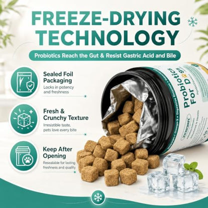 ZEBORA Probiotics for Dogs, Gut & Digestive Health, 120 Freeze-Dried Chews