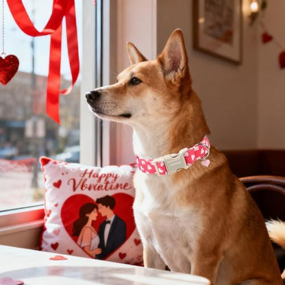 DOGWONG Dog Collar Plastic Buckle Collar for Valentine's Day Gift Pink Heart Love for Small Medium Large Boys Girls Dogs