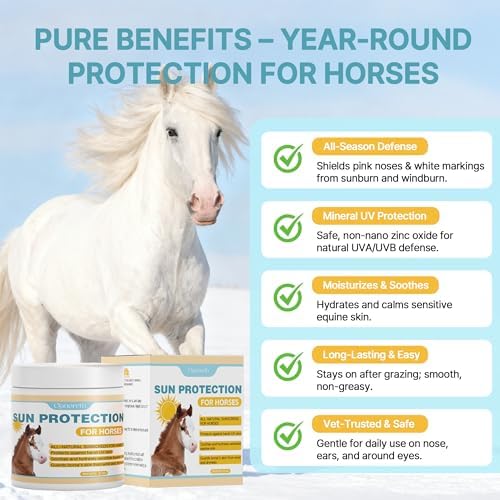 Horse Sunscreen for Nose & Sensitive Pink Skin – Natural Sunscreen for Horses with Non-Nano Zinc Oxide – Protects Against Sunburn, Windburn & Dryness – Safe, Long-Lasting Sunblock for All Seasons,8 oz