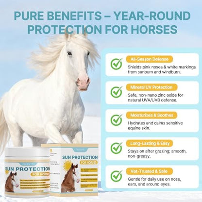 Horse Sunscreen for Nose & Sensitive Pink Skin – Natural Sunscreen for Horses with Non-Nano Zinc Oxide – Protects Against Sunburn, Windburn & Dryness – Safe, Long-Lasting Sunblock for All Seasons,8 oz