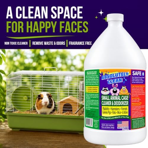 Absolutely Clean Amazing Small Animal Cage Cleaner, Just Spray/Wipe, Easily Removes Messes & Odors - Hamster Cages, Mice, Rat Cage, Guinea Pig Cage, Rabbit Cage, Ferret Cage, Dog Cage - USA Made