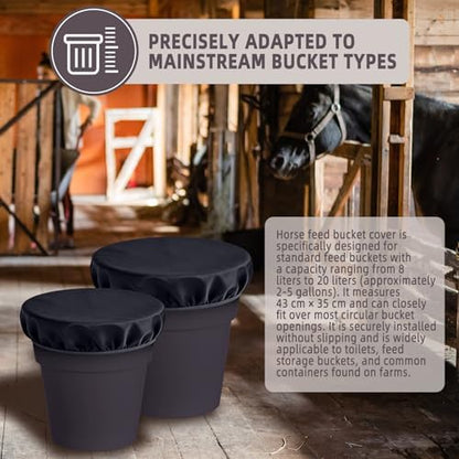 2 Pcs 2-5 Gallon Horse Bucket Cover, Waterproof Horse Feed Bucket Cover, Lightweight and Easy to Use (Excluding Bucket, Black)