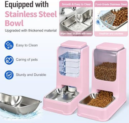 Automatic Cat Dog Feeder and Water Dispenser Set with Stainless Steel Bowl