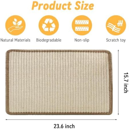 Large Rabbit Scratching Pad,23.6 x15.7 Inch Natural Sisal Scratch Mat for Bunny Biting Sleeping Nesting Pad Indoor Small Animal Claws and Teeth Care Bedding Accessories
