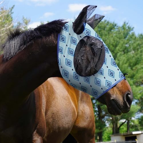 Harrison Howard Super Comfort Stretchy Fly Mask Large Eye Space with UV Protection Soft on Skin with Breathability Nature Aztec XL Extra Full Size