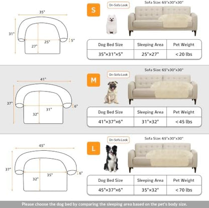 Calming Dog Bed Fluffy Plush Dog Mat for Furniture Protector with Removable Washable Cover for Large Medium Small Dogs and Cats (Medium, Beige)