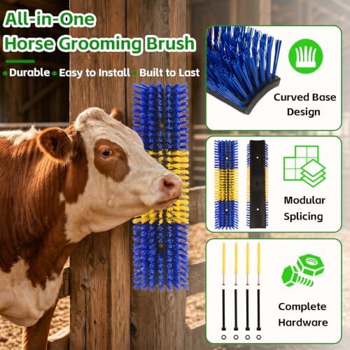 Livestock Scratch Brush for Cattle, Horses, Goats, Cow, Durable Scratching Brush, Massage Grooming Tool for Healthy Coat, Relieves Itching, Easy Install on Fence Posts(4pcs, Yellow)