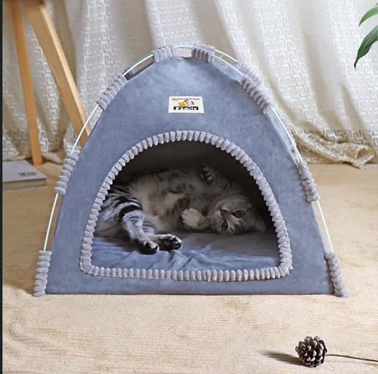 Indoor Outdoor Pet Tent Cat Cave House Portable Easy Assembly Cat Bed Cave with Warm & Cozy Pad Lightweight Durable Washable Shelter for Cats Small Dogs Puppies and Other Small Animals-Dark Gray