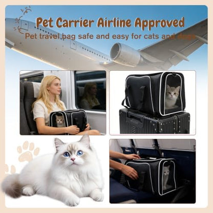 Double Expandable Cat Carrier,Airline Approved Soft-Sided Pet Travel Carrier for Small Dogs Cats Under 15 lbs,Waterproof 600D Oxford Fabric with Washable Replacement Liner,Odor-Free & Claw-Proof Black
