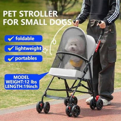 Cat Stroller Foldable Lightweight for Small Dogs Cats 0-15 lbs,Gray