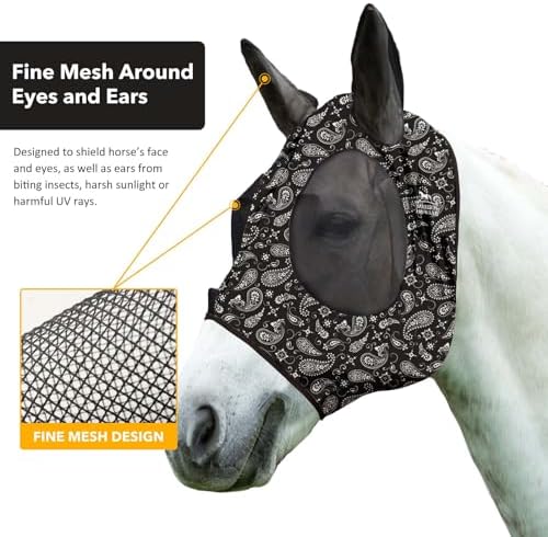 Harrison Howard Super Comfort Stretchy Fly Mask Large Eye Space with UV Protection Soft on Skin with Breathability Paisley Wave Full (Large)