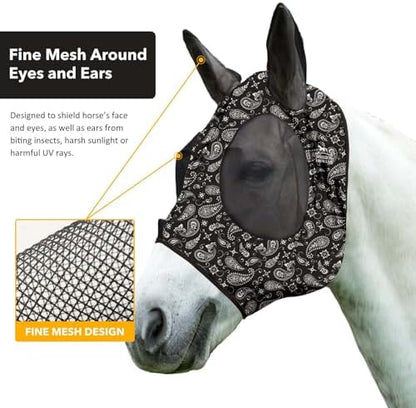 Harrison Howard Super Comfort Stretchy Fly Mask Large Eye Space with UV Protection Soft on Skin with Breathability Paisley Wave Full (Large)