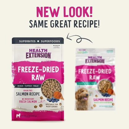 Health Extension SuperBites Freeze-Dried Raw Salmon Meal Mixer for Dogs, (12oz, 340.2 g) – Premium Blend with Raw Proteins and Superfoods for Optimal Nutrition