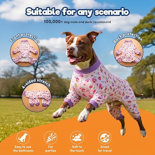 LovinPet 4 Legged Large Dog Clothes, Pink Bees & Flowers Pink Print, M