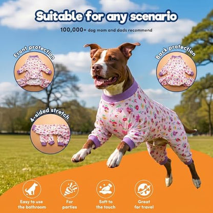 LovinPet 4 Legged Large Dog Clothes, Pink Bees & Flowers Pink Print, M