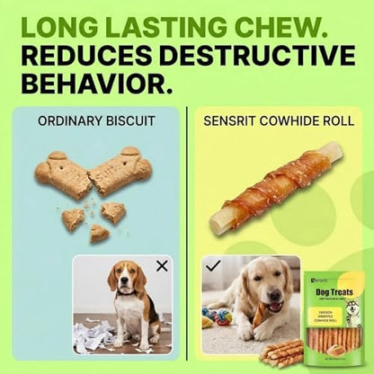 Chicken Wrapped Cowhide Rolls for Dogs - 10 Oz (285g) Savory Jerky Dog Treats, Long Lasting Rawhide Chews for Training Reward & Dental Health, High Protein Dog Snacks for All Breeds