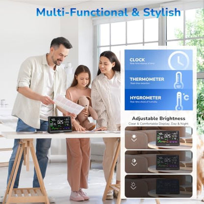 Fil-Fresh 16 in 1 Air Quality Monitor Indoor, CO2 Monitor Air Quality Tester with 9 Display+7 AQI Alerts for CO2, TVOC, HCHO, PM2.5, PM1.0, PM10, Time, Temperature, Humidity Meter, 7" Display (Black)