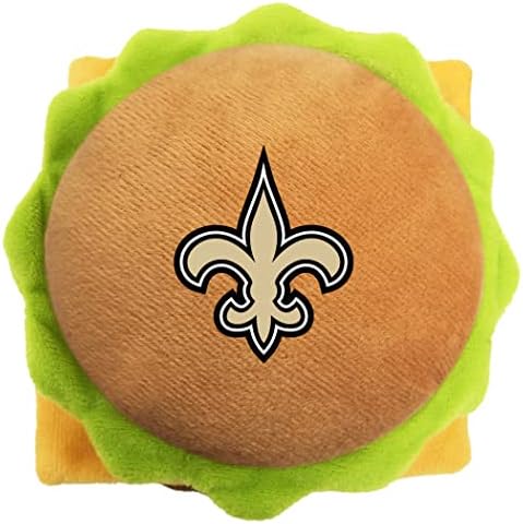 NFL New Orleans Saints Cheese Burger Plush Dog & CAT Squeak Toy - Cutest Stadium HAMBERGER Snack Plush Toy for Dogs & Cats with Inner Squeaker & Beautiful Football Team Name/Logo