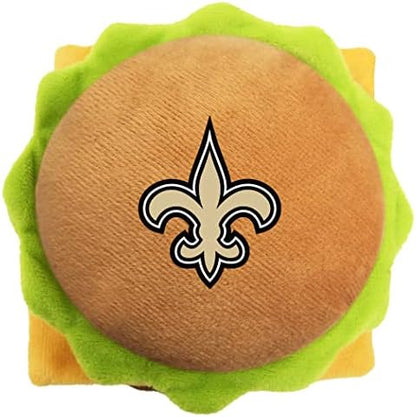 NFL New Orleans Saints Cheese Burger Plush Dog & CAT Squeak Toy - Cutest Stadium HAMBERGER Snack Plush Toy for Dogs & Cats with Inner Squeaker & Beautiful Football Team Name/Logo