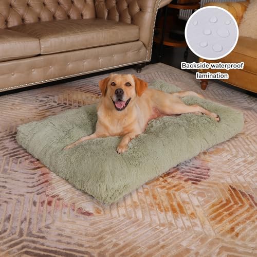 Bedfolks Waterproof Dog Crate Bed, Plush Large Dog Pad, 47"x29", Sage Green