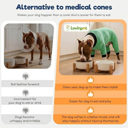LovinPet Big Pitbull Dog PJs, Pitbull Clothes, Green and Grey Stripe, M