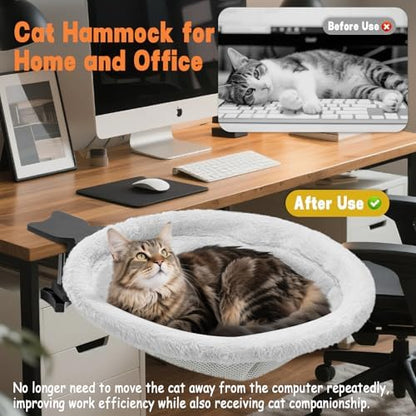 Round Cat Desk Bed, Clamp-On Cat Perch for Desk, 16.5" D, 44lbs