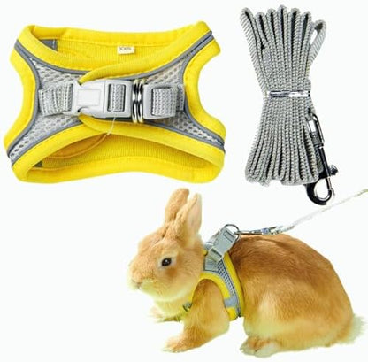 Escape Proof Rabbit Harness and Leash Set Breathable Mesh Vest (Yellow,L)