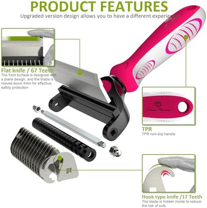 Spring Blossoms-2 in 1 Professional Grooming Rake for Cats & Dogs-Dematting Comb for Easy Mats & Tangles Removing,Pet Brush Safe No More Nasty Shedding and Flying Hair (Rose)