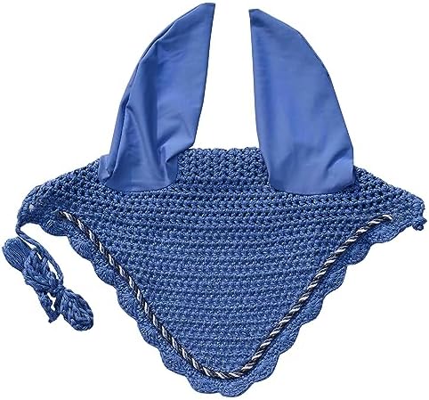 Elegant Horse Ear Bonnet, Fly Veil & Fly Mask – Superior Fly Protection with Style and Comfort for Every Ride (Dark Sky Blue, Pony)