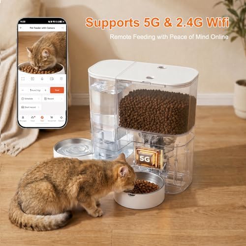 Automatic Cat Feeder with Camera and Water Dispenser, 5G WiFi App Control
