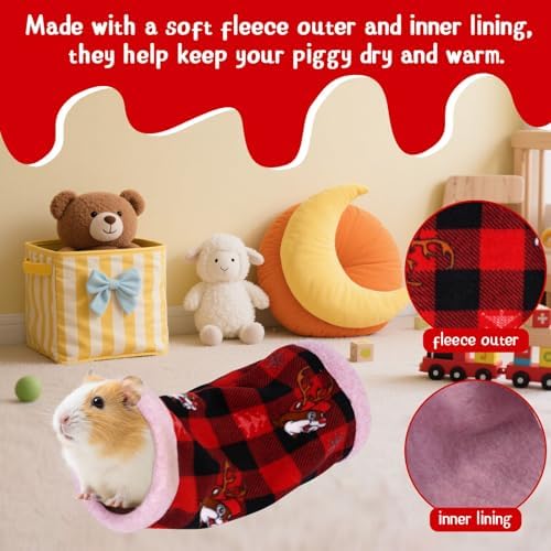 NAPLORD Small Pet Fleece Set,Guinea Pig Snuggle Sack, Tunnel,Fleece Forest Hideout,Square and Round Potty Pads for Guinea Pigs and More