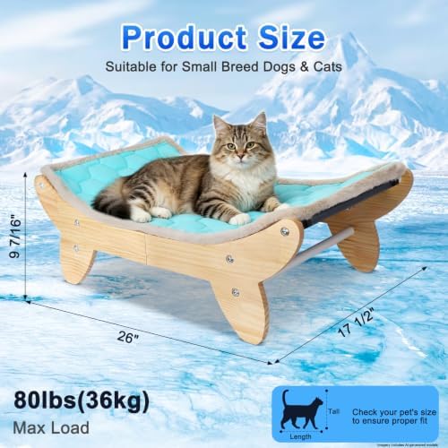 SZEE Elevated Cat Bed, Wooden Raised Cat Bed with Ice Cooling Mat