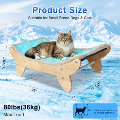 SZEE Elevated Cat Bed, Wooden Raised Cat Bed with Ice Cooling Mat