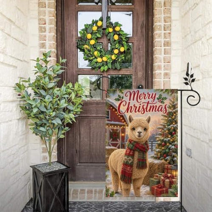 Christmas Llama Garden Flag 12x18 Inch Merry Holiday Alpaca Scarf Barn Tree Gifts Snowy Rustic Farmhouse Outdoor Yard Lawn Porch Double Sided Banner Winter Welcome Decor