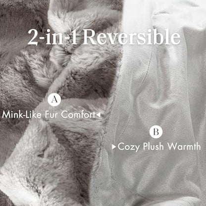 Madison Park Zuri Faux Fur Reversible Throw Blanket, 50 x 60 in, Grey