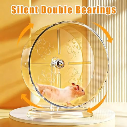 Silent Hamster Exercise Wheel,9.5 Inch Quiet Spinner Syrian Hamster Running Wheel,Silent Wheels with Anti-Skid & Adjustable Stand for Rats, or Other Small Pets,Transparent