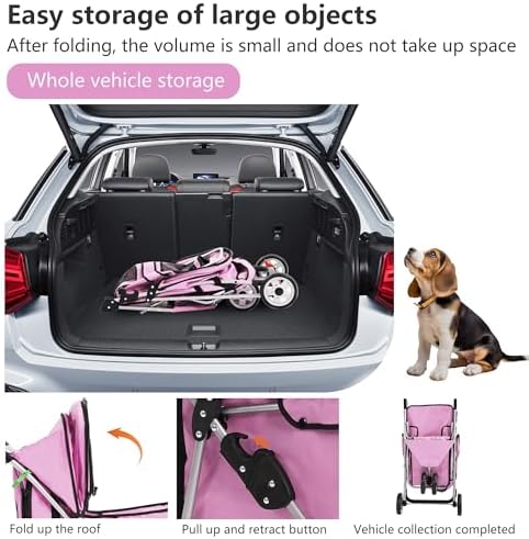 FDW | 3-Wheel Foldable Pet Stroller | Peach Pink | Lightweight & Portable