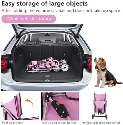 FDW | 3-Wheel Foldable Pet Stroller | Peach Pink | Lightweight & Portable